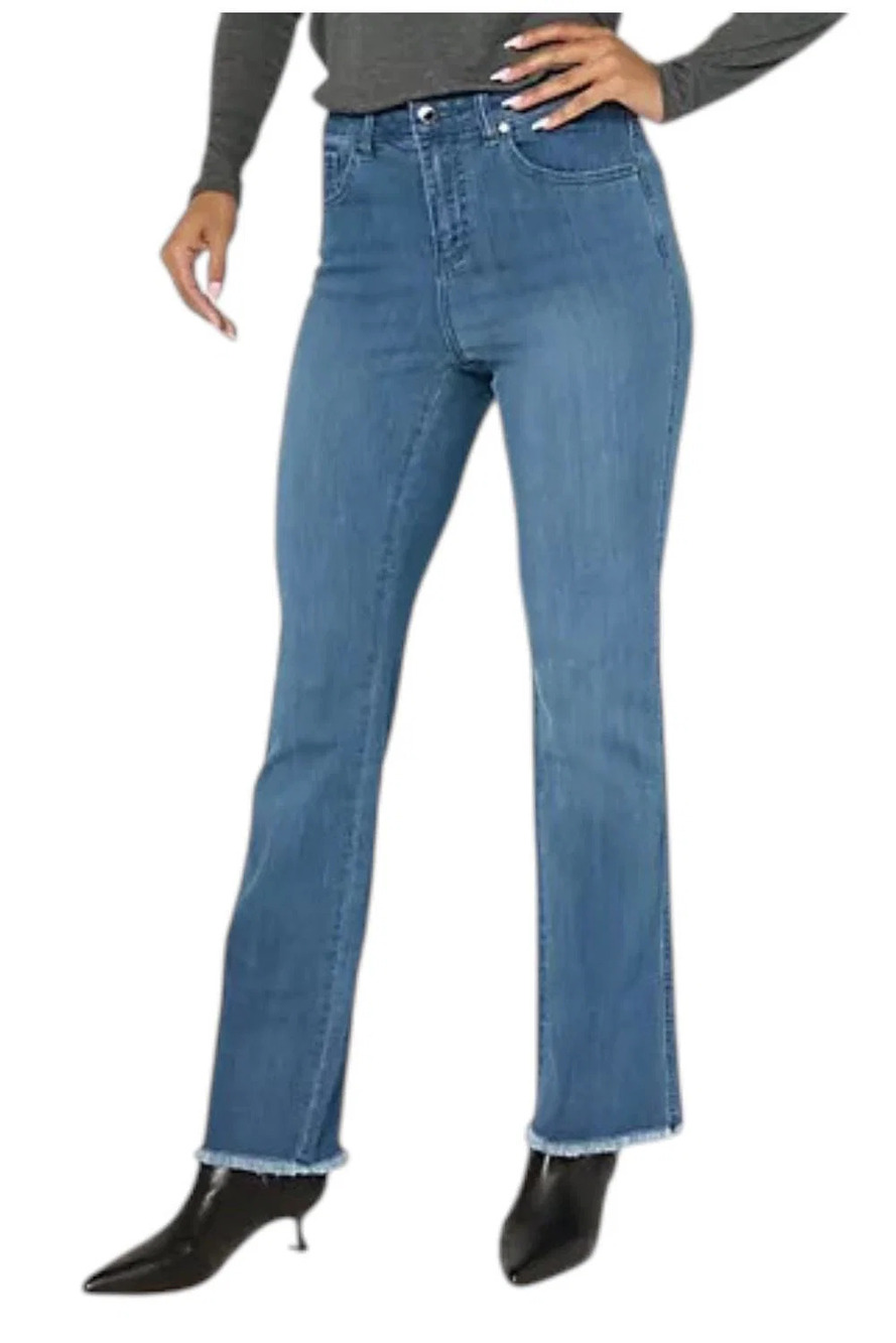 Belle by Kim Gravel Women's Denim Frayed Baby Boot Jean Rinse Wash - Regular